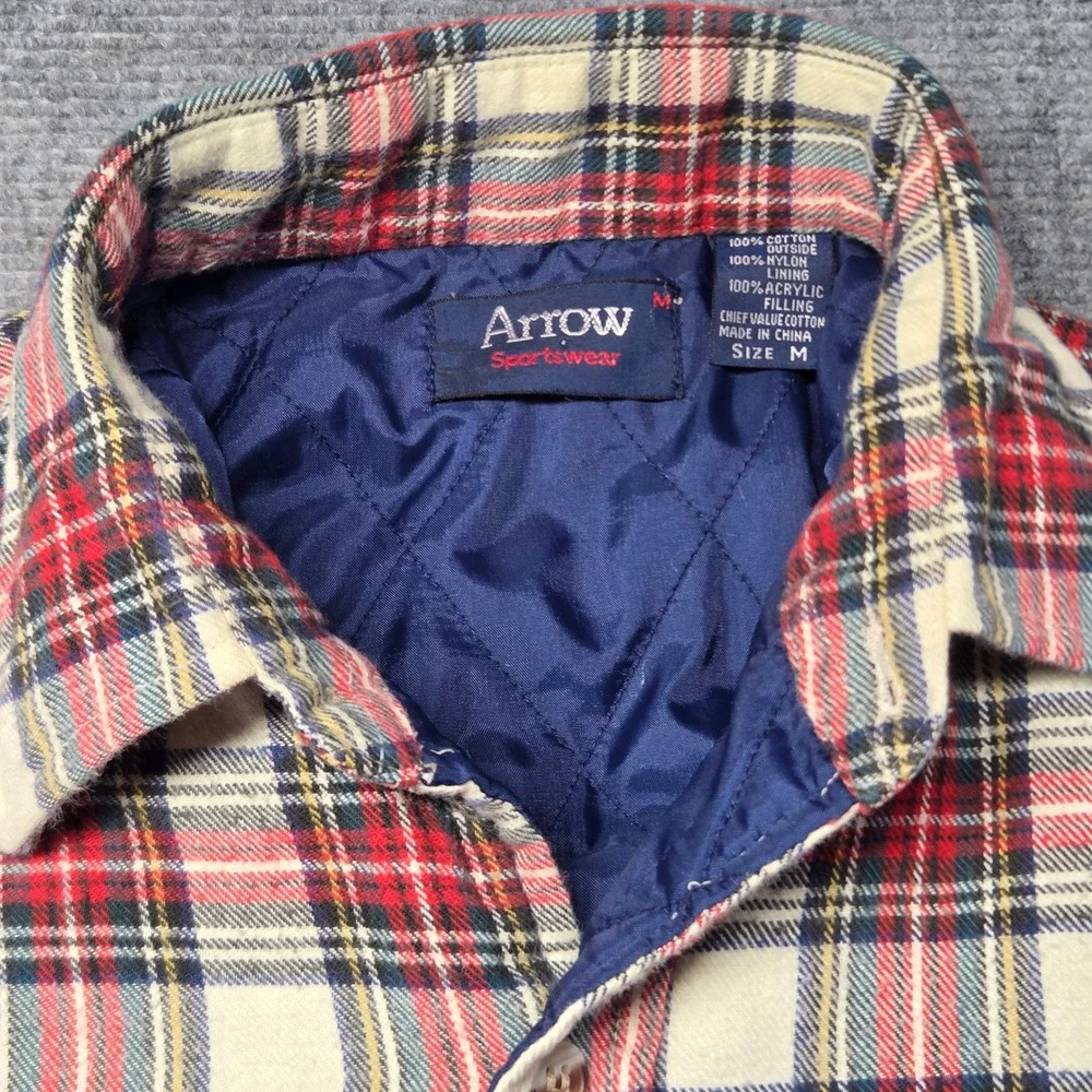 Vintage Arrow Sportswear Quilted Flannel Shirt Jacket Mens M Plaid Lined Shacket